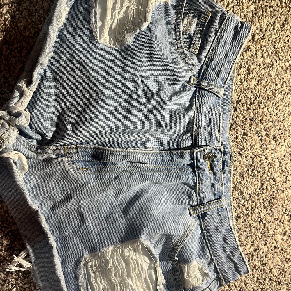 Distressed Light Blue Denim Shorts